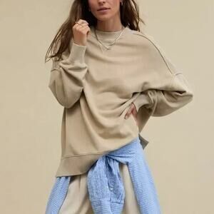Aerie S tan oversized long-sleeve sweatshirt crewneck Lounge Big Chill pullover